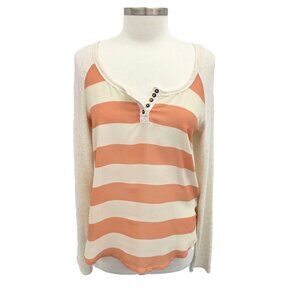 Jolt Cream Orange Striped Henley Long Sleeve Knit Top M Buckle NWT Retro Coastal